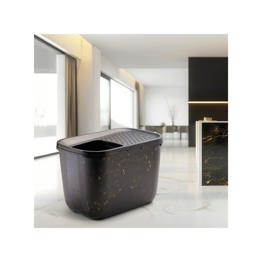 Savic Kattenbak Hop In Marble Zwart / Goud