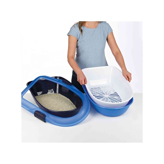 Trixie Berto Kattenbak Open Met Scheidingssyteem Grijs/Pastelblauw/Graniet