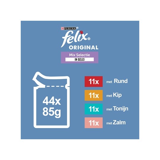 Felix Pouch Original In Gelei Mix Box Rund / Kip / Tonijn / Zalm