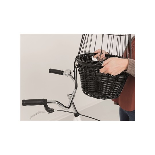 Trixie Wilgen Fietsmand Voorop Zwart Met Kussen En Kap