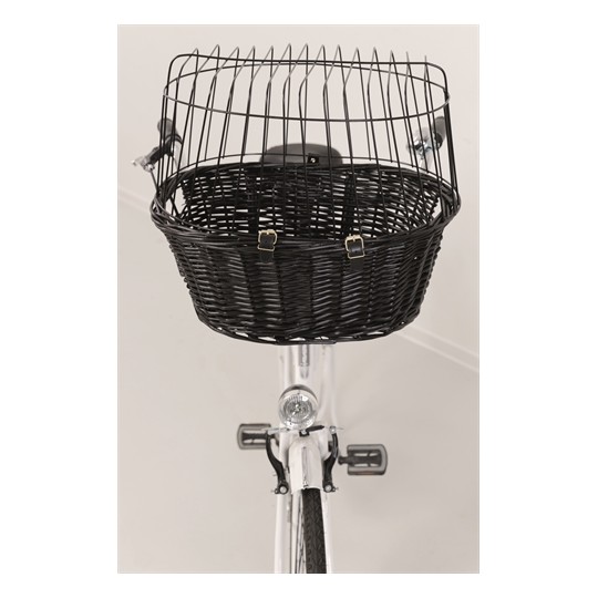 Trixie Wilgen Fietsmand Voorop Zwart Met Kussen En Kap