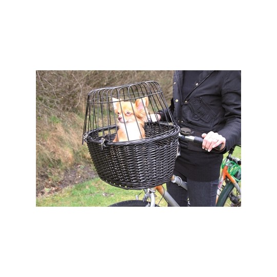 Trixie Wilgen Fietsmand Voorop Zwart Met Kussen En Kap