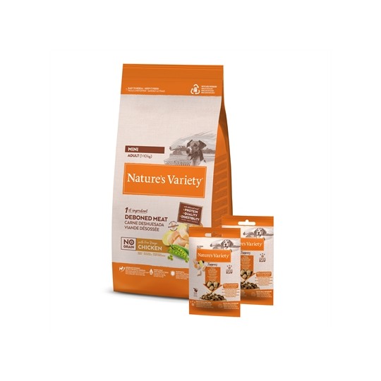 Natures Variety Adult Mini Chicken Graanvrij + 2 Freeze Dried Toppers