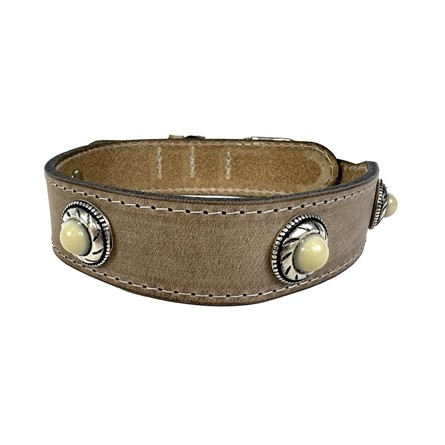 Sazzz Halsband Hond Boho Treasure Stone Vintage Leer Beige
