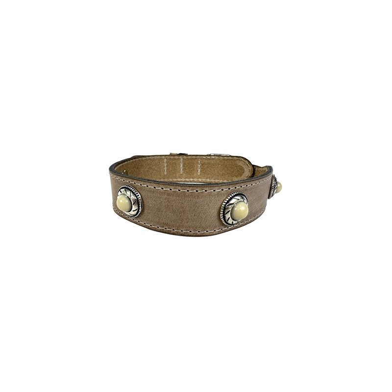 Sazzz Halsband Hond Boho Treasure Stone Vintage Leer Beige
