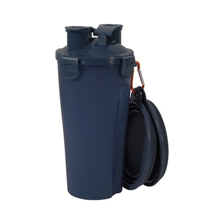 Zolux Bvk 2In1 Reisset Fles Met Voerbak En Drinkbak Blauw