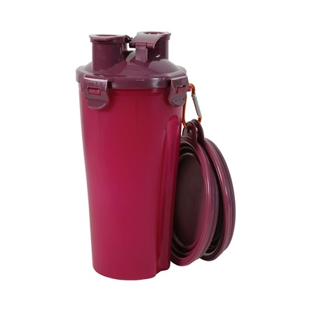 Zolux Bvk 2In1 Reisset Fles Met Voerbak En Drinkbak Rood