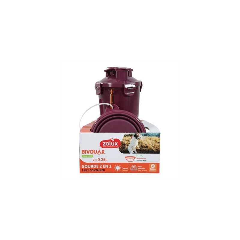 Zolux Bvk 2In1 Reisset Fles Met Voerbak En Drinkbak Rood