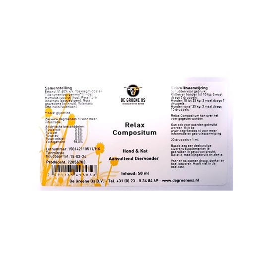De Groene Os Relax Compositum Hond / Kat