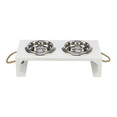 Trixie Be Nordic Set Voerbak / Waterbak Hout / Rvs Wit