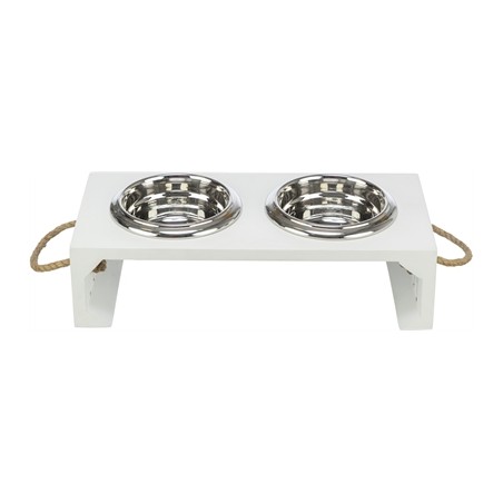 Trixie Be Nordic Set Voerbak / Waterbak Hout / Rvs Wit