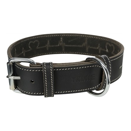 Trixie Rustic Vetleer Halsband Hond Heartbeat Zwart