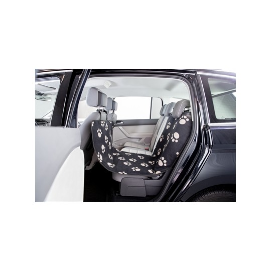Trixie Autodeken Pootprint Nylon / Fleece Zwart / Beige